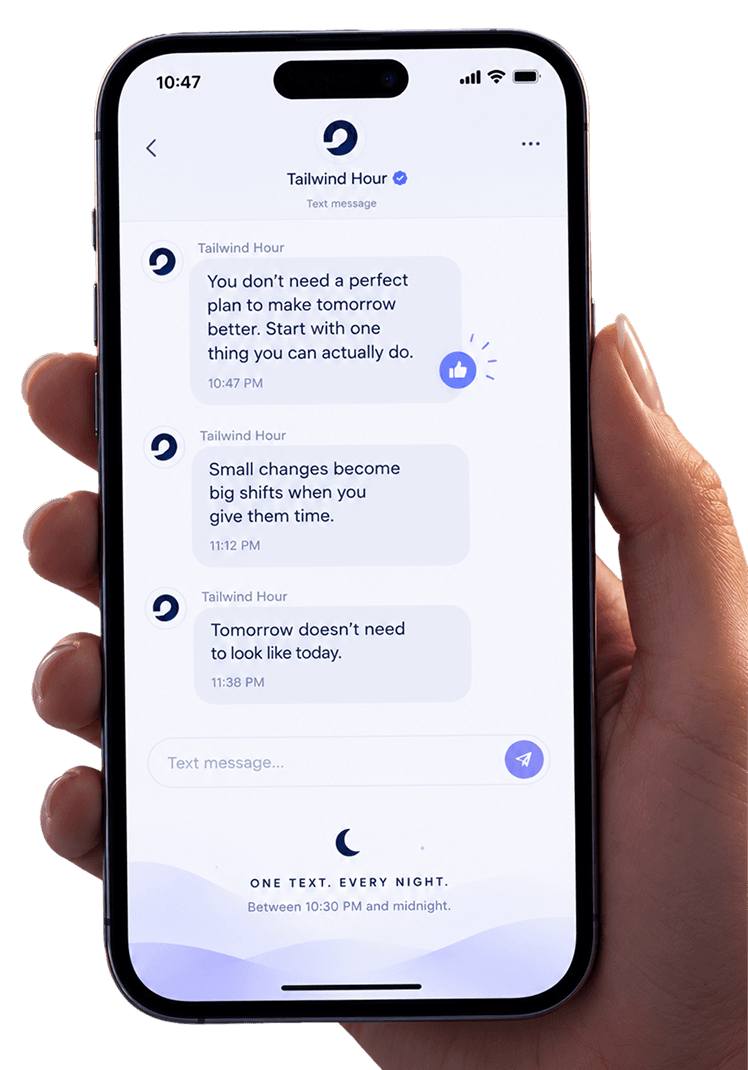 Tailwind Hour text message preview on a phone